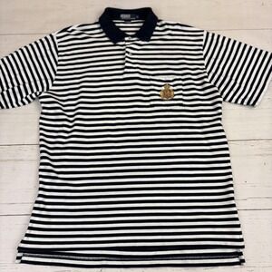 Polo By Ralph Lauren Crest Polo Shirt Mens XL Black Striped Embroidered Pocket